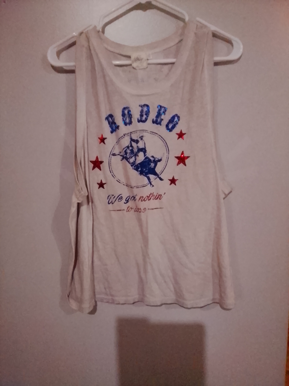 White Crow Cream Rodeo Graphic Tank with Red and Blue Stars